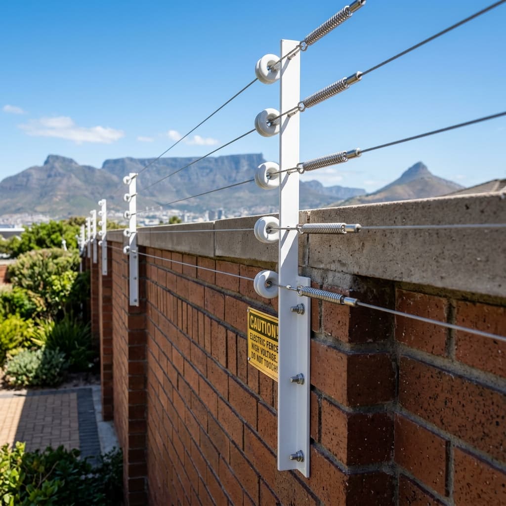 Professional electric fence installation on a boundary wall in Cape Town