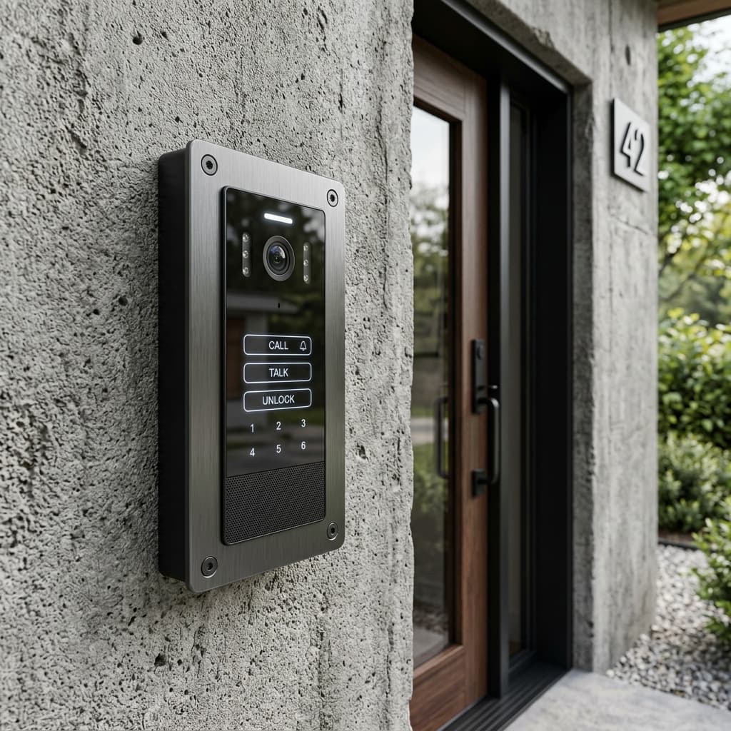 Modern video intercom system gate station with camera for secure visitor screening
