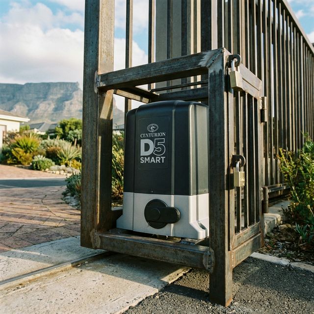 Modern Centurion D5 SMART gate motor with anti-theft bracket installed in Cape Town.