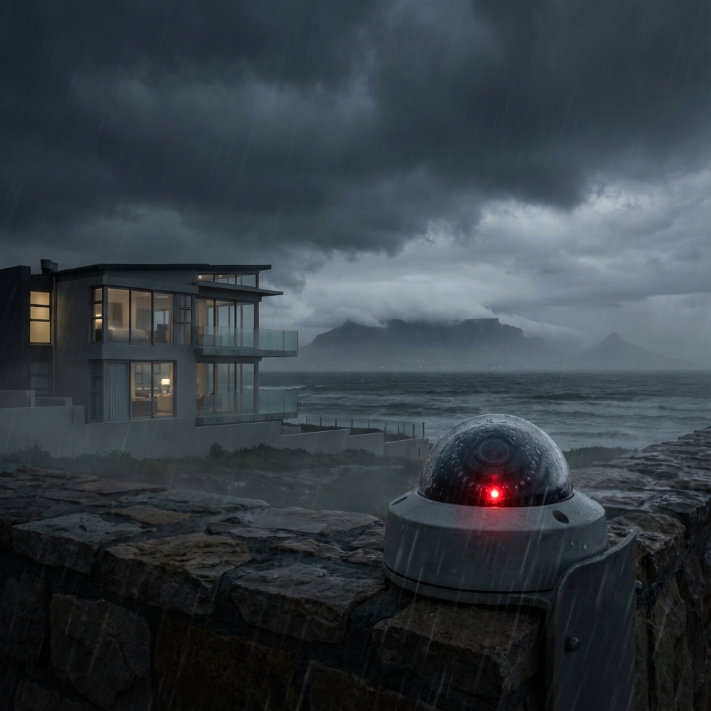 Weather-proof CCTV camera monitoring Blouberg beachfront property against corrosion