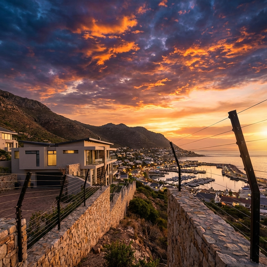 Gordon's Bay home with wind-resistant electric fencing and outdoor beams