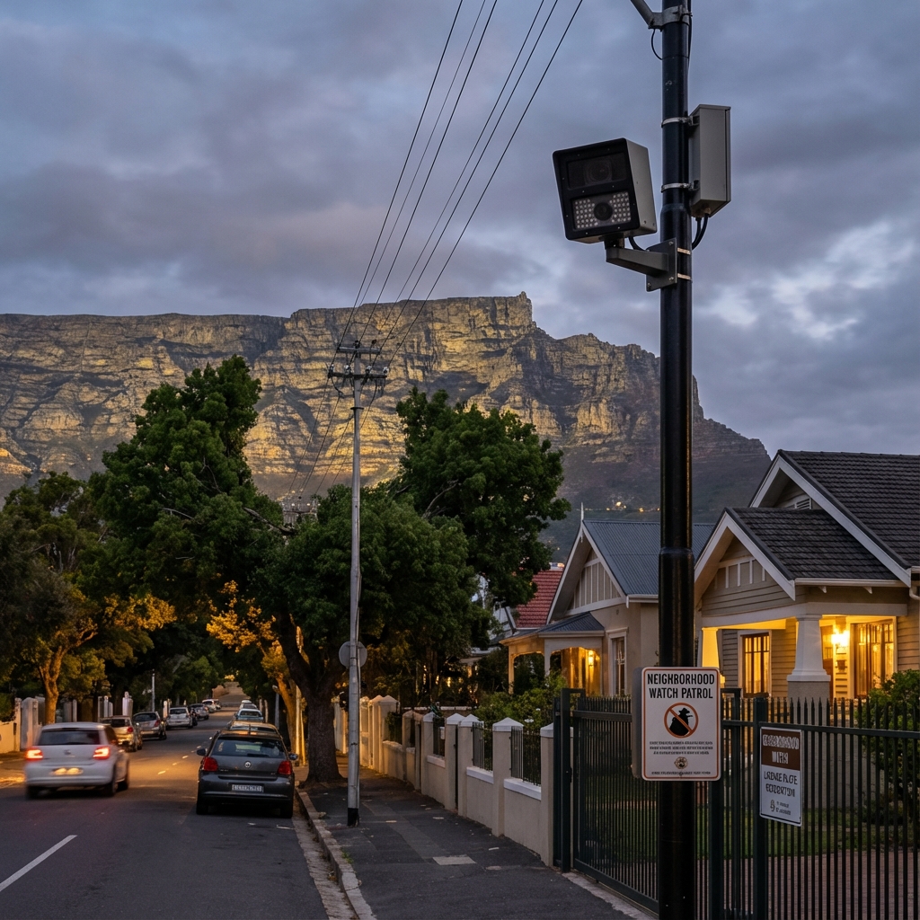 Monte Vista street with LPR security camera for community neighborhood watch